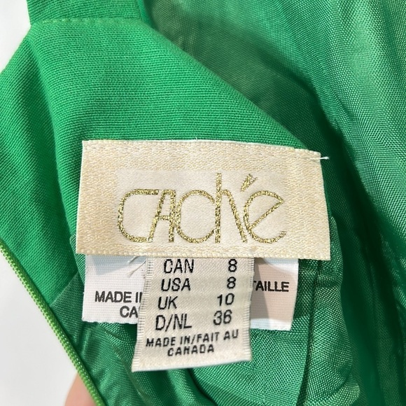 Vintage 90s CACHE wide leg jumpsuit halter gold X romper women’s size 8 green - Picture 8 of 10